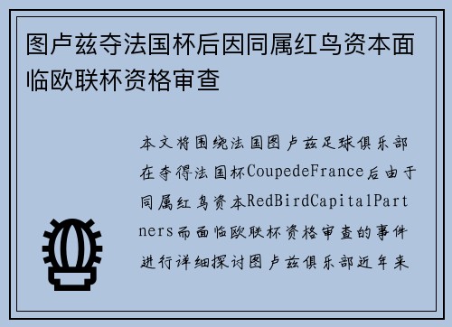 图卢兹夺法国杯后因同属红鸟资本面临欧联杯资格审查